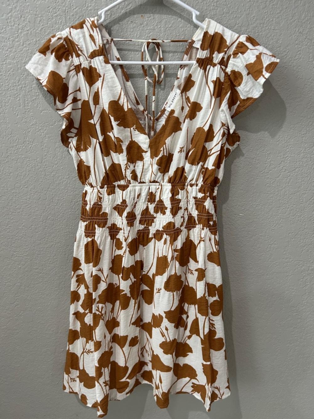 Blu Pepper White and Brown Floral Tie-Back Mini Dress